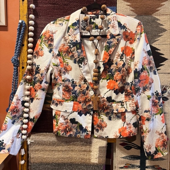 Michele Jackets & Blazers - Michel Large Floral Blazer in White and Orange Floral